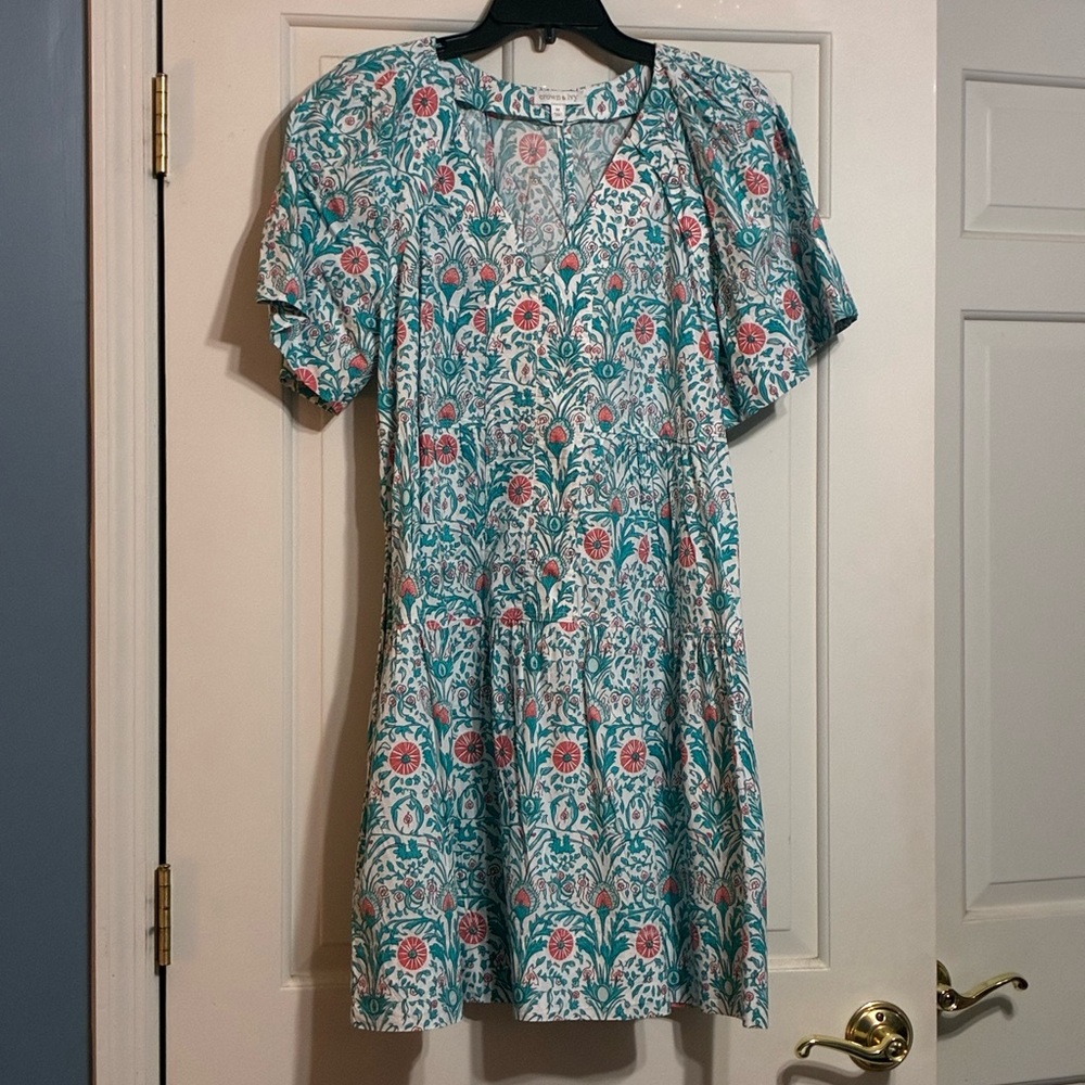 Crown & Ivy Teal and Pink Floral Mini Dress